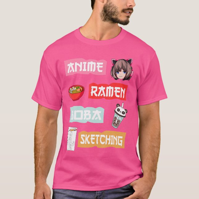 Camiseta Anime Ramen Boba Sketching - Kawaii Anime Lover Gi (Frente)