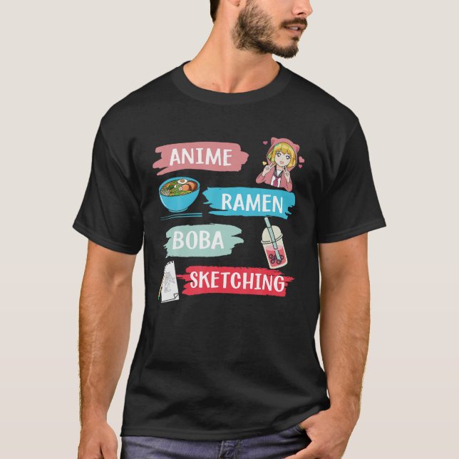 Camiseta Anime Ramen Boba Sketching Kawaii Anime Lover Merc (Frente)