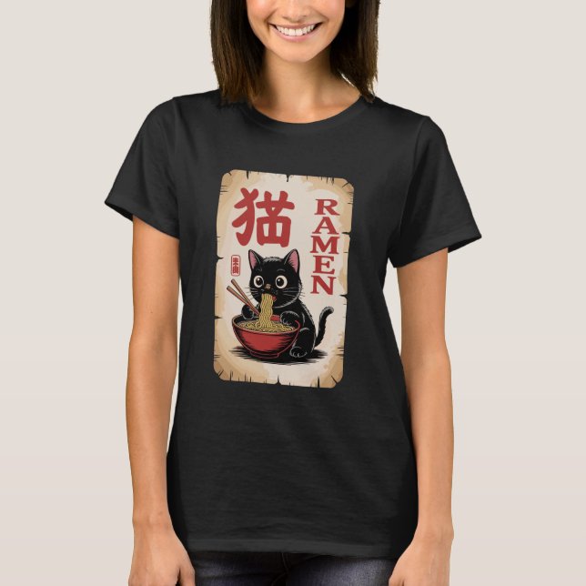 Camiseta Anime Ramen Cat Cute Noodle Food Lover Theme (Frente)