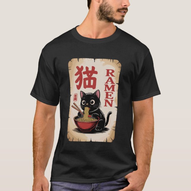 Camiseta Anime Ramen Cat Cute Noodle Food Lover Theme (Frente)