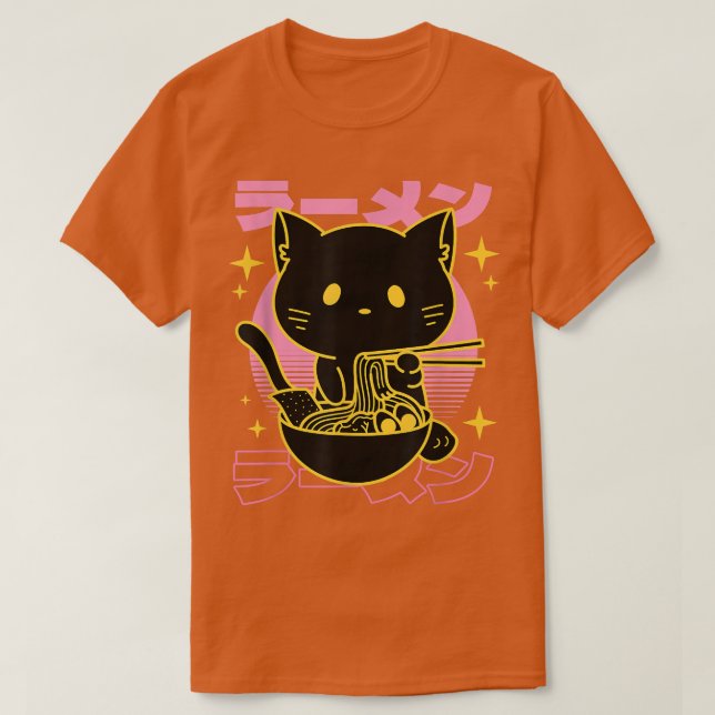 Camiseta Anime Ramen Cat Retro Japanese Noodles Kawaii Gift (Frente do Design)