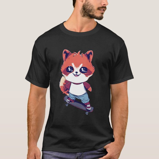 Camiseta Anime Red Panda Skateboarding Skater (Frente)