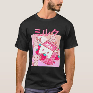 Camiseta Anime Retro Japonês Kawaii Axolotl Strawberry Mil