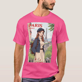 Camiseta Anime Retro Viajando Jovem Mulher Em Paris França