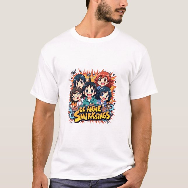 Camiseta Anime Smirk Squad: Playful Chibi Character Group  (Frente)