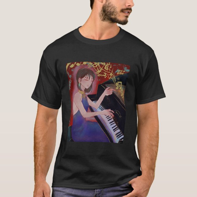 Camiseta Anime Style Girl Playing Piano Elegant Music  (Frente)