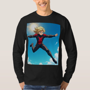 Camiseta Anime Super-Herói Voando no Céu – Cabelo Loiro Ele