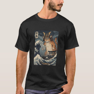 Camiseta Anime Ukiyo-e Gato Samurai Guerreiro Japonês Vinta