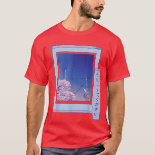 Camiseta Anime Vaporwave Japonês Noite Cherry Blossom