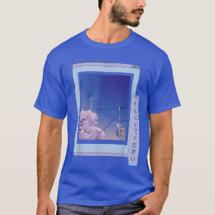 Camiseta Anime Vaporwave Japonês Noite Cherry Blossom