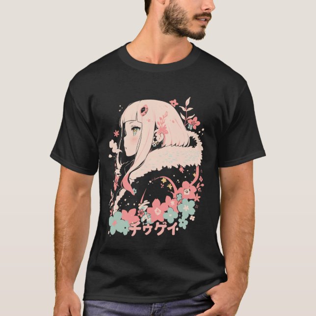 Camiseta Anime Waifu Cute Anime Manga Cat Girl Sweet Retro  (Frente)