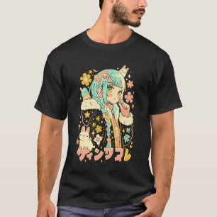 Camiseta Anime Waifu Fofo Anime Manga Garota Gato Doce Retr
