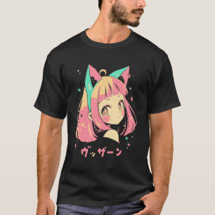 Camiseta Anime Waifu Fofo Anime Manga Garota Gato Doce Retr