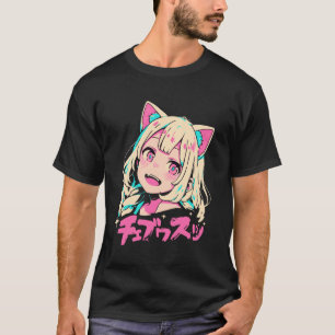 Camiseta Anime Waifu Fofo Anime Manga Garota Gato Doce Retr