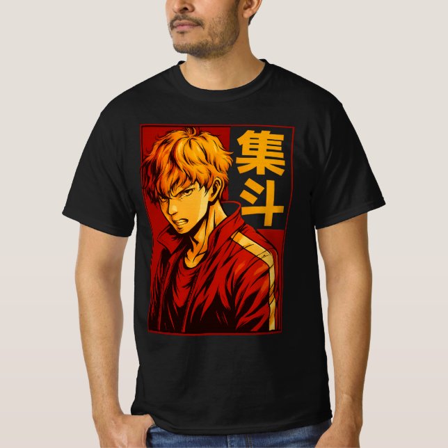 Camiseta Anime Warrior - Fiery Definition Bold Japonês (Frente)