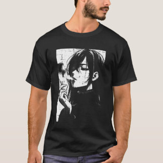 Camiseta Anime Woman Smoking Japanese Manga Art Emo Otaku M