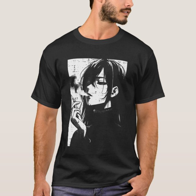 Camiseta Anime Woman Smoking Japanese Manga Art Emo Otaku M (Frente)