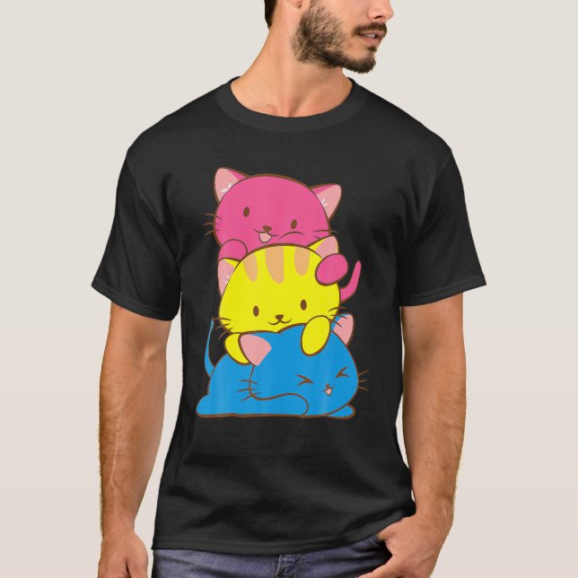Camiseta Animes de Gato Kawaii, Pansexuais, Arte, Orgulho P (Frente)