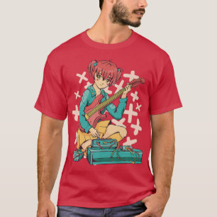Camiseta Animy Girl Electric Guitar Cute Kawaii Mães Japone