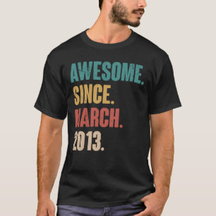 Camiseta Aniversário 10º Decoração Março 10 Anos Vintag