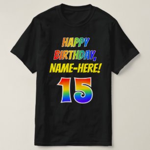 Camiseta Aniversário 15 — Negrito, Divertido, Arco-Íris