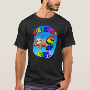 Camiseta Aniversário 5 Menina Fofo Bicho Preguiça Arco-íris