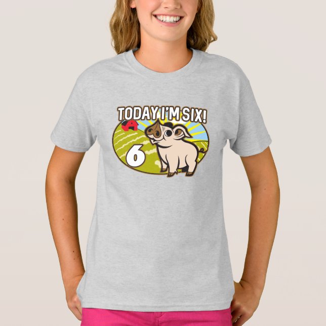 Camiseta Aniversário 6 do garoto hoje eu tenho seis! Porco  (Frente)