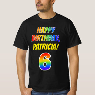 Camiseta Aniversário 6 — Negrito, Divertido, Arco-Íris 