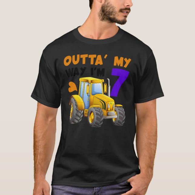 Camiseta Aniversário, 7 anos, Trator Sete Tema de 7 do Part (Frente)