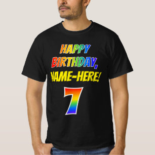 Camiseta Aniversário 7 — Negrito, Divertido, Arco-Íris 
