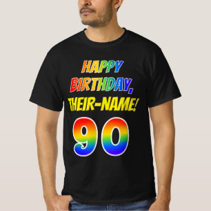 Camiseta Aniversário 90 — Negrito, Divertido, Rainbow 90