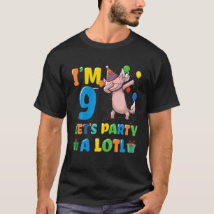Camiseta Aniversário Axolotl Com 9 Anos De Idade