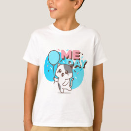 Camiseta Aniversário Caráter Cat Balloon Feliz