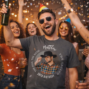 Camiseta Aniversário cinza foto homem branco mito lenda