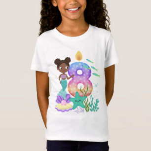 Camiseta Aniversário Colorido de 8 anos com Sereia e Criatu
