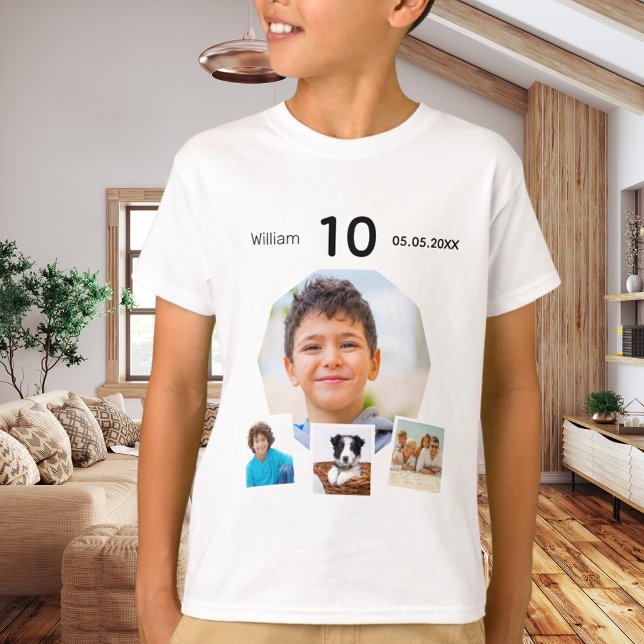 Camiseta Aniversário com o nome de idade da fotografia Cola (Criador carregado)