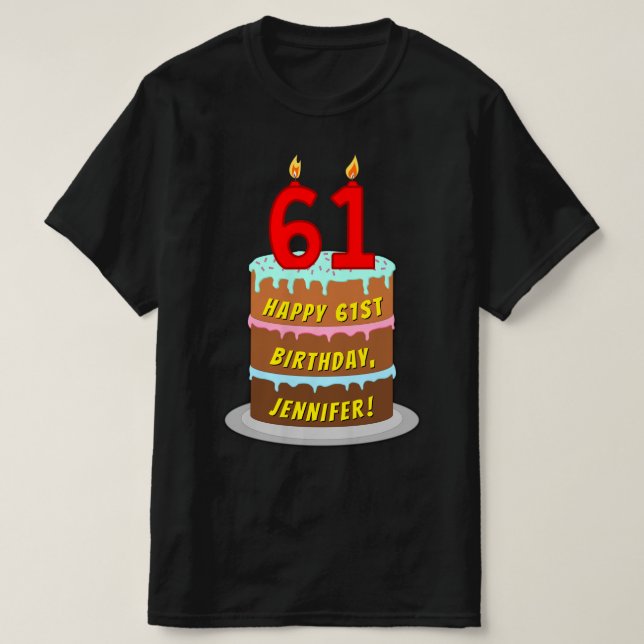 Camiseta Aniversário da 61ruas — Bolo e Velas Divertidas, c (Frente do Design)
