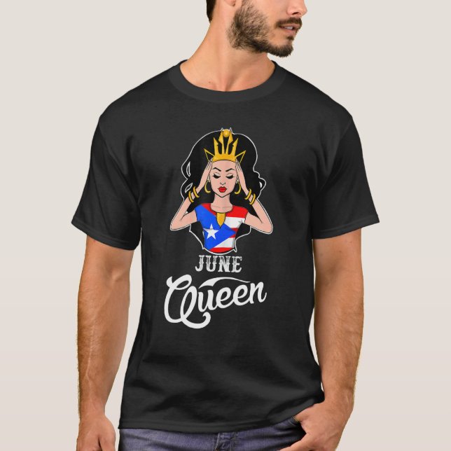 Camiseta Aniversário Da Rainha De June Puerto Rican Para Mu (Frente)