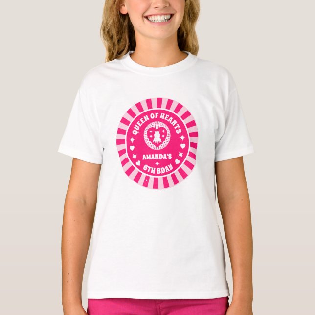 Camiseta Aniversário da Rainha Retron Pink de Corações (Frente)
