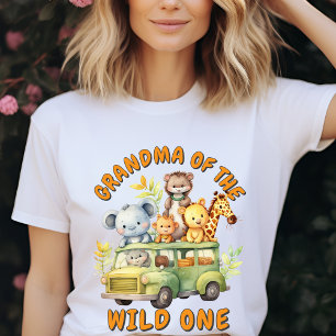 Camiseta Aniversário da vovó dos animais Wild One safari