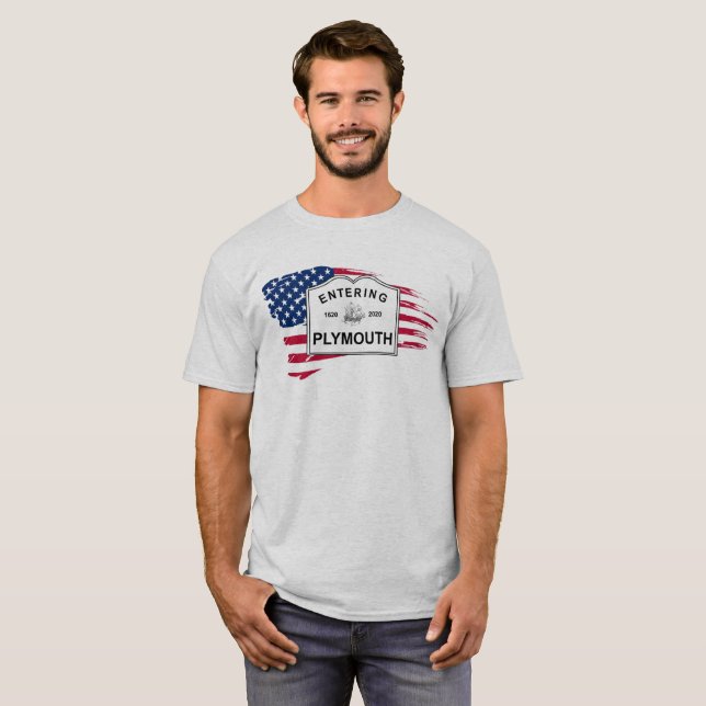 Camiseta Aniversário das MÃES de Plymouth 400th (Frente Completa)