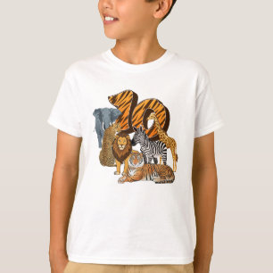 Camiseta Aniversário de 10 anos Leão, Tigre, Elefante, Zebr