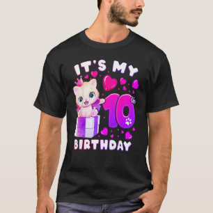Camiseta Aniversário de 10 anos, Menina de 10 anos, Gato, N