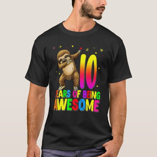 Camiseta Aniversário de 10 anos Sloth Dabbing 10th Birthday (Frente)