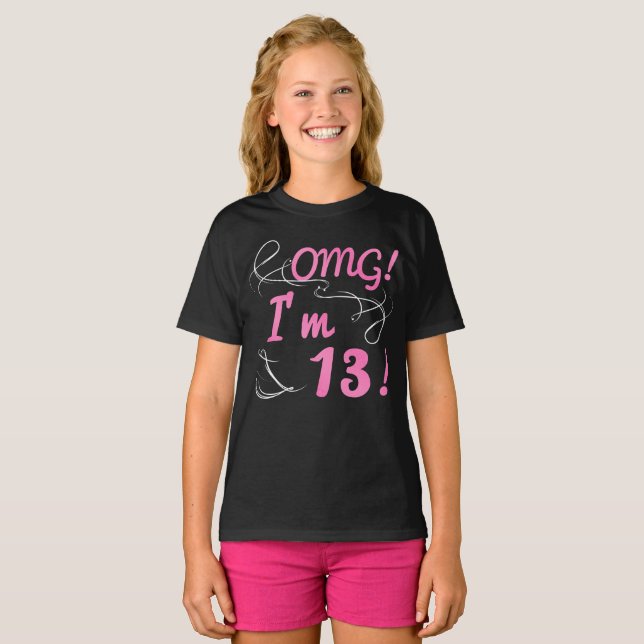 Camiseta Aniversário de 13 do OMG para Meninas (Frente Completa)