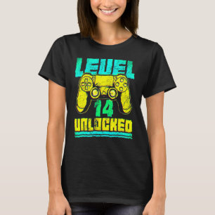 Camiseta Aniversário de 14 anos desbloquei o nível 14 vídeo