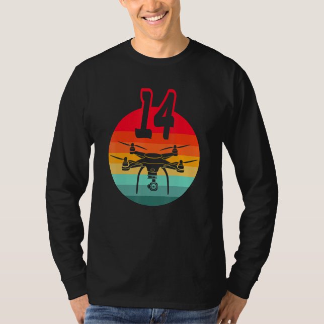 Camiseta Aniversário de 14 I Retro Remote Control Drones co (Frente)