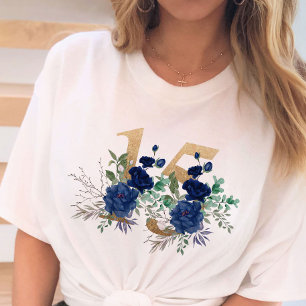 Camiseta Aniversário de 15 anos Floral Dourada Número 15 Ro