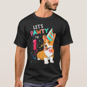 Camiseta Aniversário de 1 ano Corgi Vamos Festejar Estou co
