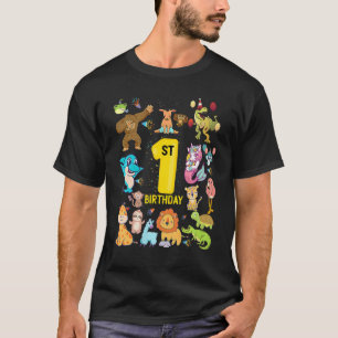 Camiseta Aniversário de 1 ano do Dinossauro Unicórnio Flami